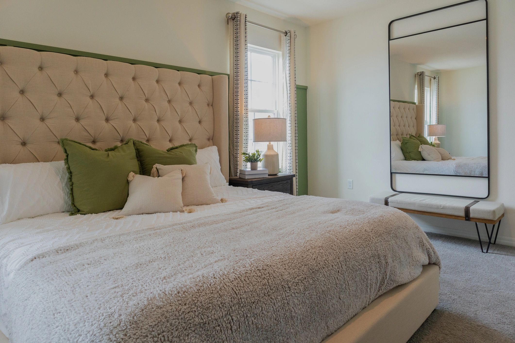 Luxury staged bedroom prepared for listing photography and showings