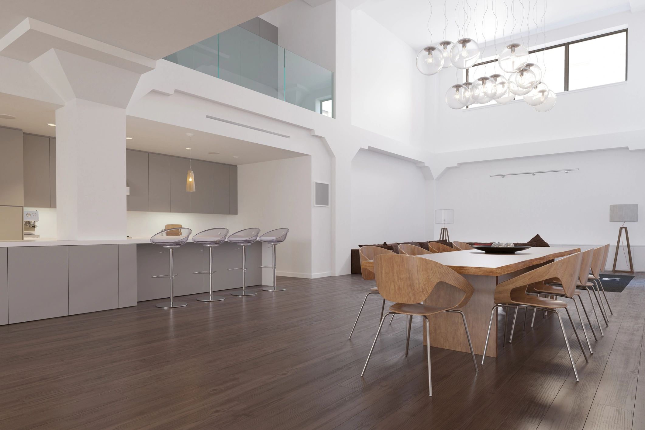 Modern staged dining room in an open-plan luxury home